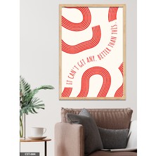 Evine Moda Kırmızı Dalgalı Desenli Tipografik Tek Parça Ahşap Çerçeveli Tablo