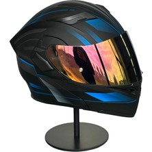 Scharf 902 Çene Açılır Motosiklet Kaskı – Güneş Gözlüklü (Rosegold Vizörlü) Mx1 Blue