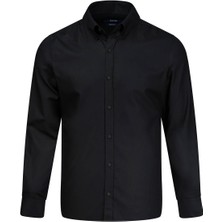 Hatemoğlu Siyah Comfort Fit Düğmeli Yaka 100% Pamuk Uzun Kollu Oxford Gömlek