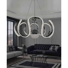 LUNOX Infinity Loop LED Modern Tasarım Avize – Krom Gövde Kristal Işıklı Lüks Salon Avizesi