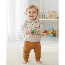 Ege Bebek Kız Bebek Çiçek Baskılı, Yaka Detaylı Mevsimlik Alt Üst Şık 2'li Kız Bebek Takımı