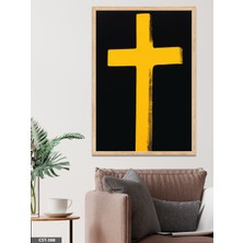 Evine Moda Sarı Haç Tek Parça Ahşap Çerçeveli Tablo