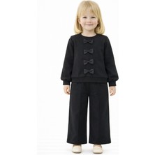 Zepkids Bisiklet Yaka Fiyonk Detaylı Siyah Renk Kız Çocuk Eşofman Takım