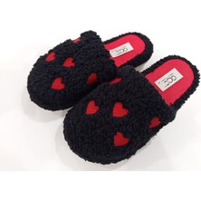 SolidBakkal Kırmızı Kalp Desenli Rahat Sıcak Tutan Misafir Kadın Ev Terliği