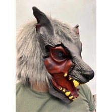 MiraLive Kafaya Tam Geçmeli Lateks Dişli Ağzı Açık Kurt Maskesi