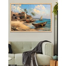 Evine Moda Deniz Kenarı Manzara Tek Parça Ahşap Çerçeveli Tablo