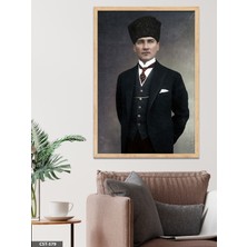 Evine Moda Mustafa Kemal Atatürk Tek Parça Ahşap Çerçeveli Tablo