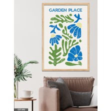 Evine Moda Mavi-Yeşil Çiçekli Garden Place Yazılı Tek Parça Ahşap Çerçeveli Tablo