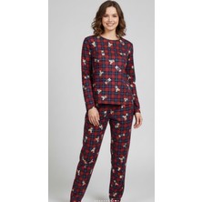Karsel Premium Süet Dokulu Ayıcık Bordodesenli Pijama Takımı