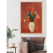 Evine Moda Kırmızı Fonlu Vazo Çiçek Tek Parça Ahşap Çerçeveli Tablo