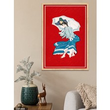 Evine Moda Şemşiyeli Kadın Tek Parça Ahşap Çerçeveli Tablo