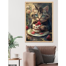 Evine Moda Pasta Yiyen Kedi Tek Parça Ahşap Çerçeveli Tablo