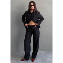 Madmext Siyah Tensel Kumaş Düğmeli Kadın Gömlek Takım MG2621