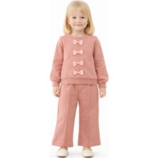 Zepkids Bisiklet Yaka Fiyonk Detaylı Gül Kurusu Renk Kız Çocuk Eşofman Takım