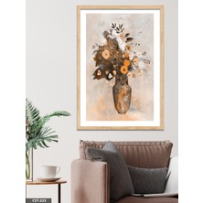 Evine Moda Turuncu Çiçek Vazosu Tek Parça Ahşap Çerçeveli Tablo