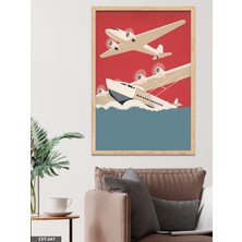 Evine Moda Uçak Tek Parça Ahşap Çerçeveli Tablo