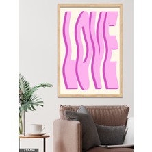 Evine Moda Pembe Love Tek Parça Ahşap Çerçeveli Tablo