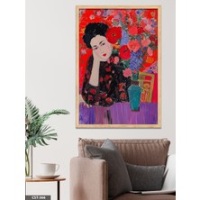 Evine Moda Kırmızı Güller ve Kadın Tek Parça Ahşap Çerçeveli Tablo