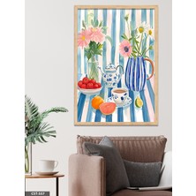 Evine Moda Sulu Boya Görünümlü Natürmort Tek Parça Ahşap Çerçeveli Tablo