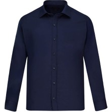 Hatemoğlu Lacivert Slim Fit Slim Yaka Pamuklu Uzun Kollu Gömlek