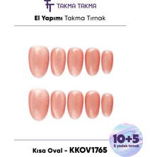 Takma Takma KKOV1765 Kısa Oval 15'li Tekrar Kullanılabilir El Yapımı Protez Takma Tırnak - Pembe-S