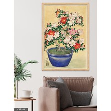 Evine Moda Saksıdaki Çiçek Illüstrasyon Tek Parça Ahşap Çerçeveli Tablo