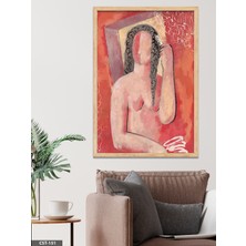 Evine Moda Kırmızı Fonlu Kadın Figür Illüstrasyon Tek Parça Ahşap Çerçeveli Tablo