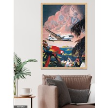 Evine Moda Retro Seyahat Posteri Tek Parça Ahşap Çerçeveli Tablo