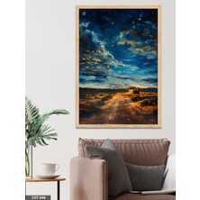 Evine Moda Yıldızlı Gece Tek Parça Ahşap Çerçeveli Tablo