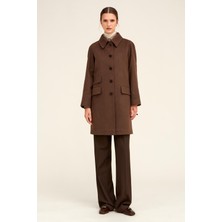 Hatemoğlu Saykı Woman Kahverengi Dinamik Fit Bebe Yaka Kaşe Manto