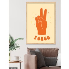 Evine Moda Barış Işareti El Illüstrasyon Tek Parça Ahşap Çerçeveli Tablo