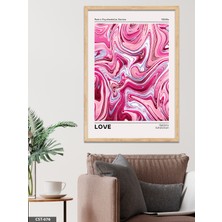 Evine Moda Pembe Mermer Desen Love Yazılı Tek Parça Ahşap Çerçeveli Tablo