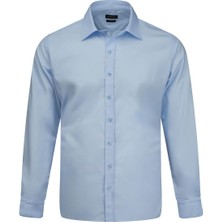 Hatemoğlu Mavi Klasik Fit Slim Yaka Pamuklu Uzun Kollu Saten Gömlek