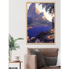 Evine Moda Palmiye Altında Günbatımı Tek Parça Ahşap Çerçeveli Tablo