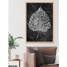 Evine Moda Gümüş Yaprak Tek Parça Ahşap Çerçeveli Tablo