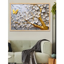 Evine Moda Gold Dallarda Beyaz Çiçek Tek Parça Ahşap Çerçeveli Tablo