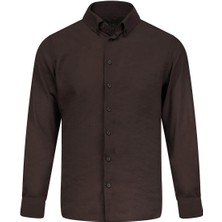 Hatemoğlu Kahverengi Comfort Fit Düğmeli Yaka Uzun Kollu Gömlek