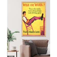 Evine Moda Sarı Fonlu Wish Or Work? Tipografik Tek Parça Ahşap Çerçeveli Tablo