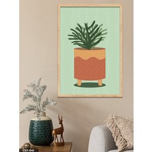 Evine Moda Vazoda Yeşil Çiçek Tek Parça Ahşap Çerçeveli Tablo