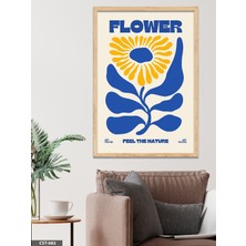 Evine Moda Sarı Çiçekli Flower Yazılı Tek Parça Ahşap Çerçeveli Tablo