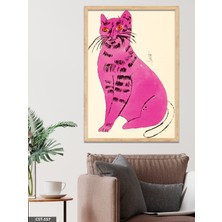 Evine Moda Turuncu Gözlü Pembe Kedi Tek Parça Ahşap Çerçeveli Tablo