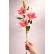 Alshop Premium Kalite Yapay 3 Çiçekli Tohumlu Islak Dokulu Zambak Lilyum Demeti