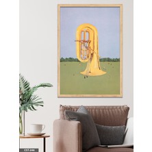 Evine Moda Yeşil Zeminde Saksafon Tek Parça Ahşap Çerçeveli Tablo