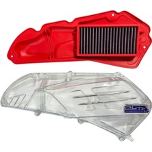 MOTORKİT MK Pcx Yıkanabilir Hava Filtresi Kırmızı + Şeffaf Filtre Kapağı 2021 -2022 -2023 -2024 -2025 - Motorkit Mk