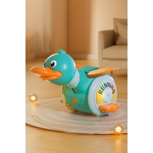 Hak-İş Oyuncak Sesli ve Işıklı Yürüyen Yeşil Ördek Oyuncak – Kanat Çırpan, 360° Dönen, USB Şarjlı Foraging Duck - Mavi/turkuaz