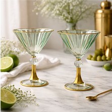 Hubart Regalia Lüks Gold Ayaklı Yeşil Kokteyl Kadehi Seti – Özel Tasarım Cam Sunum Kadehi (6’lı Set)
