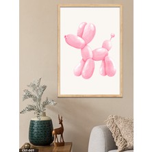 Evine Moda Pembe Balon Köpek Tek Parça Ahşap Çerçeveli Tablo