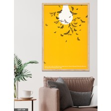 Evine Moda Sarı Fonlu Kuş Illüstrasyon Tek Parça Ahşap Çerçeveli Tablo