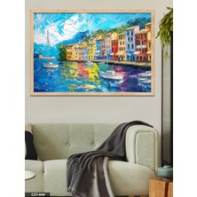 Evine Moda Renkli Liman Tek Parça Ahşap Çerçeveli Tablo