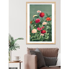 Evine Moda Kırmızı Çiçekli Duvar Tek Parça Ahşap Çerçeveli Tablo